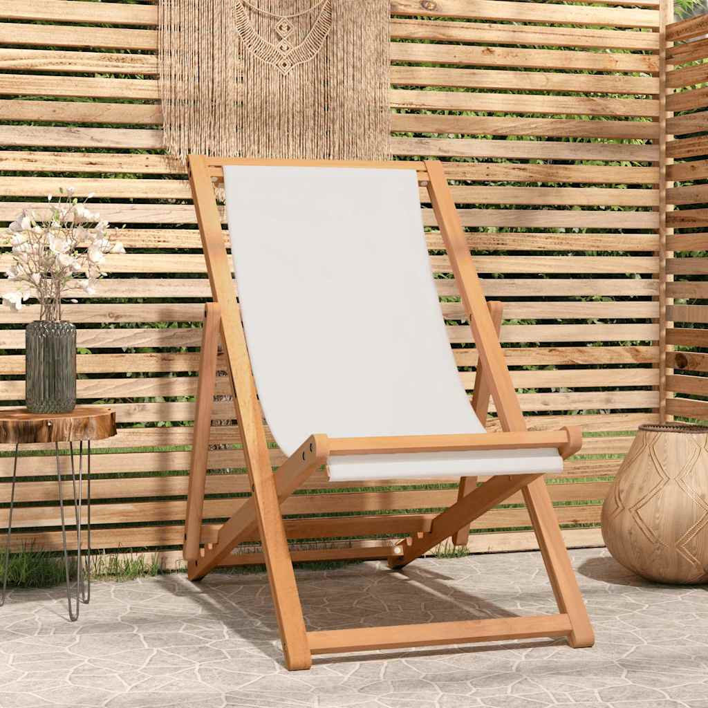 Sedia a Sdraio in Legno di Teak 56x105x96 cm Crema