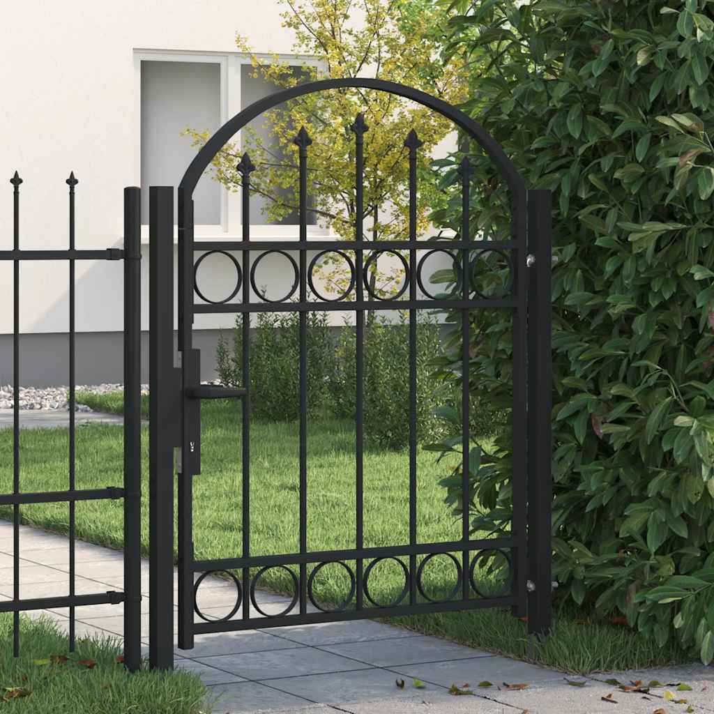 Cancello per recinzione ASSEN con parte superiore ad arco in acciaio 102x125 cm Nero