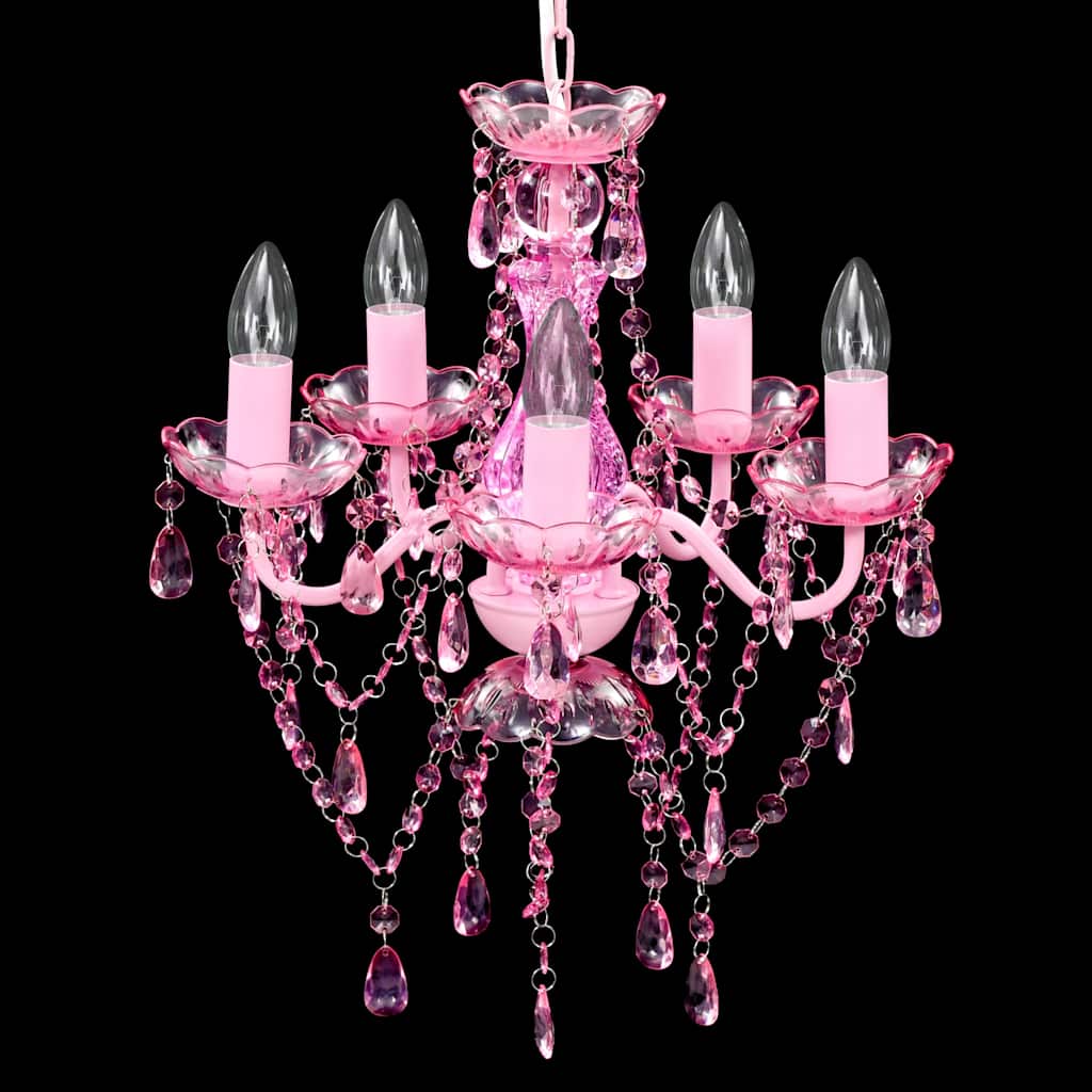 Lampadario in Cristallo 5 Lampadine Rosa