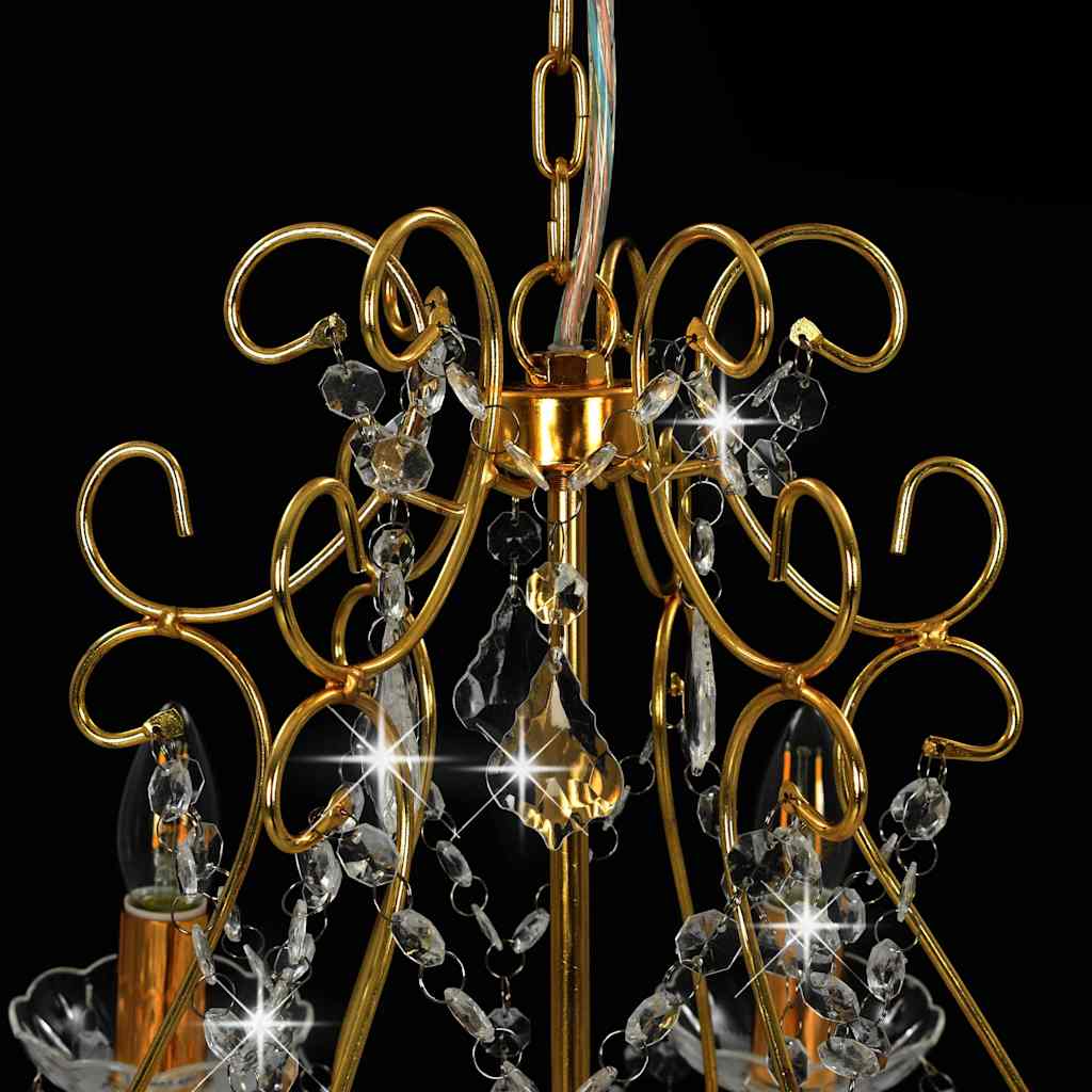 Lampadario con Perline di Cristallo Dorato Tondo 6 E14
