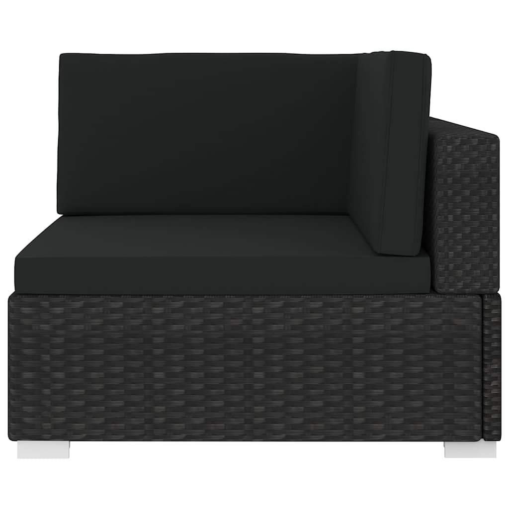 Poltrona Modulare ad Angolo 1 pz con Cuscini in Polyrattan Nero