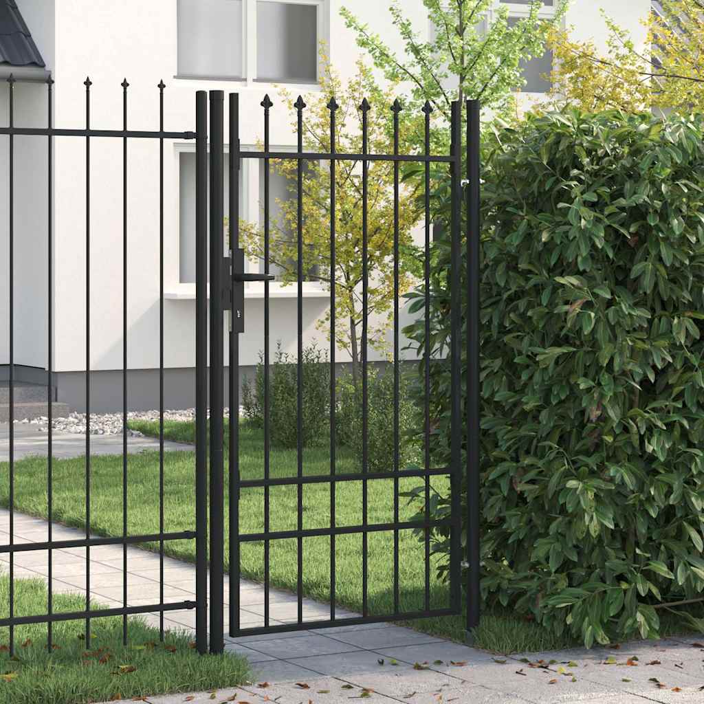 Cancello per recinzione BOXTEL porta singola con punta in acciaio 1x1,75 m Nero
