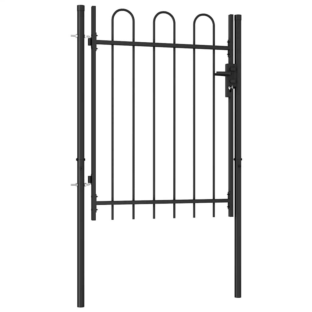 Cancello per recinzione BOXTEL porta singola con parte superiore ad arco in acciaio 1x1,2 m Nero