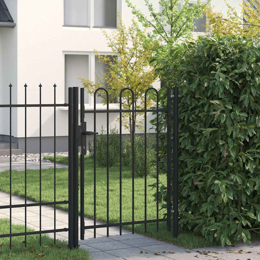 Cancello per recinzione BOXTEL porta singola con parte superiore ad arco in acciaio 1x1,2 m Nero