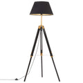 Lampada a Treppiede Nero e Oro in Massello di Teak 141 cm