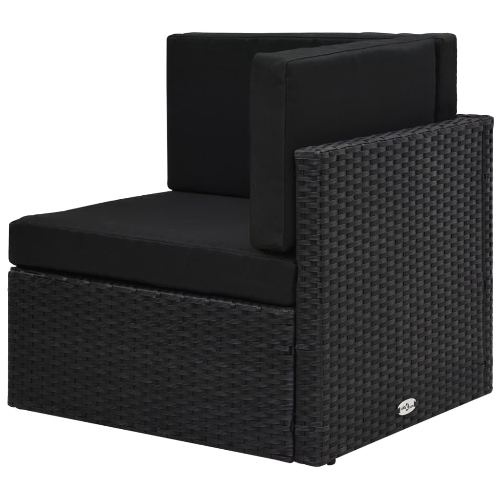 Divano ad Angolo Modulare in Polyrattan Nero