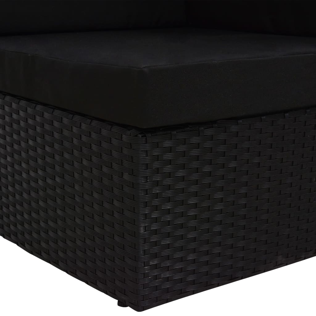 Divano ad Angolo Modulare in Polyrattan Nero