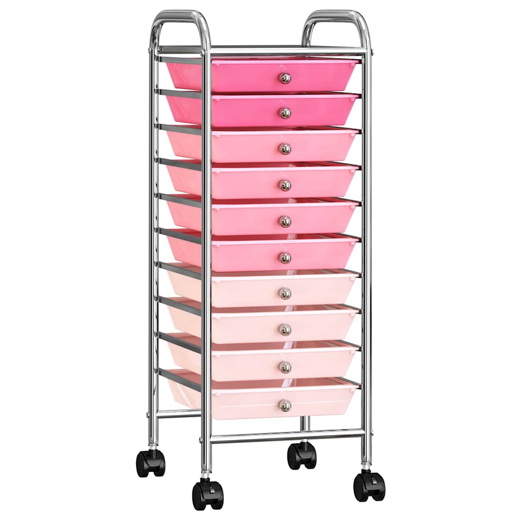 Carrello Portaoggetti con 10 Cassetti Rosa Sfumato in Plastica