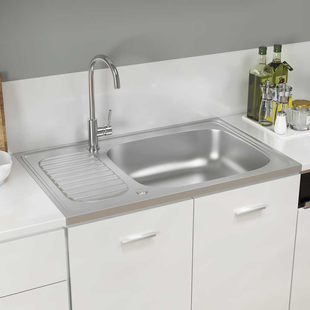 Lavello da Cucina con Scarico Argento 800x500x155 in Acciaio
