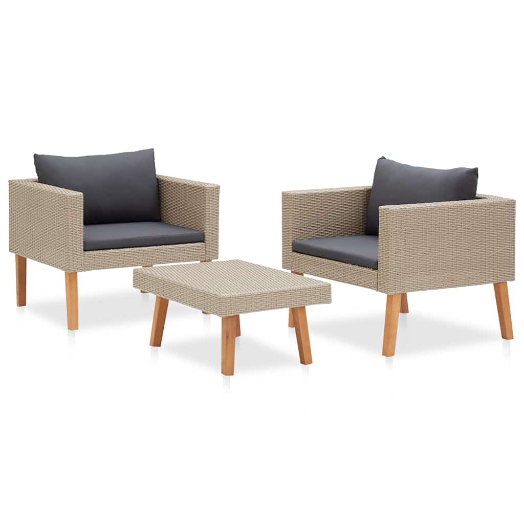 Set Divani da Giardino 3 pz con Cuscini in Polyrattan Beige