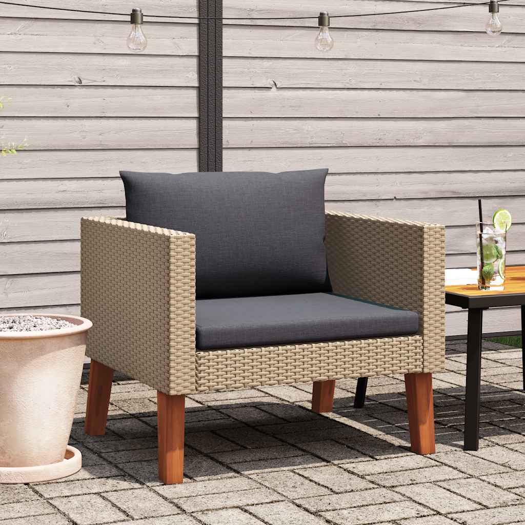 Divano da Giardino Singolo con Cuscini in Polyrattan Beige