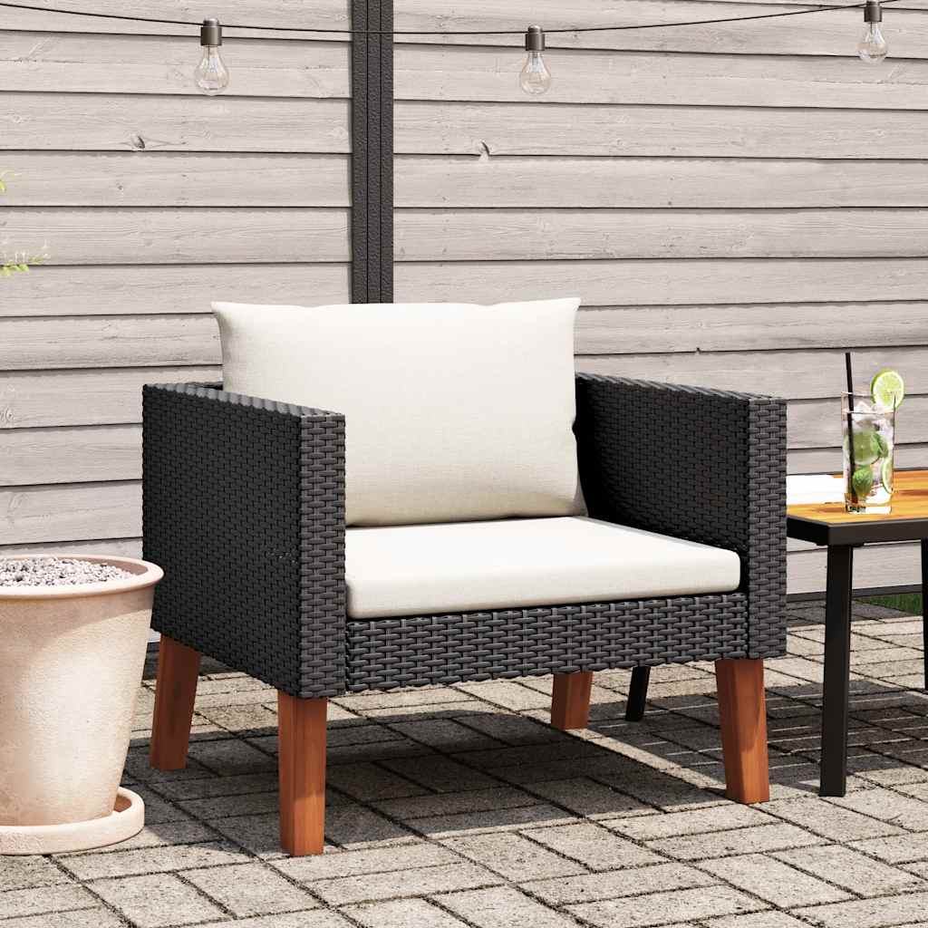 Divano da Giardino Singolo con Cuscini in Polyrattan Nero
