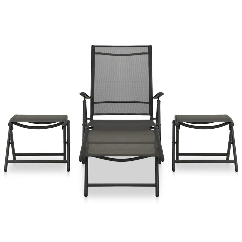 Set Divani da Giardino 3 pz in Textilene e Alluminio Nero