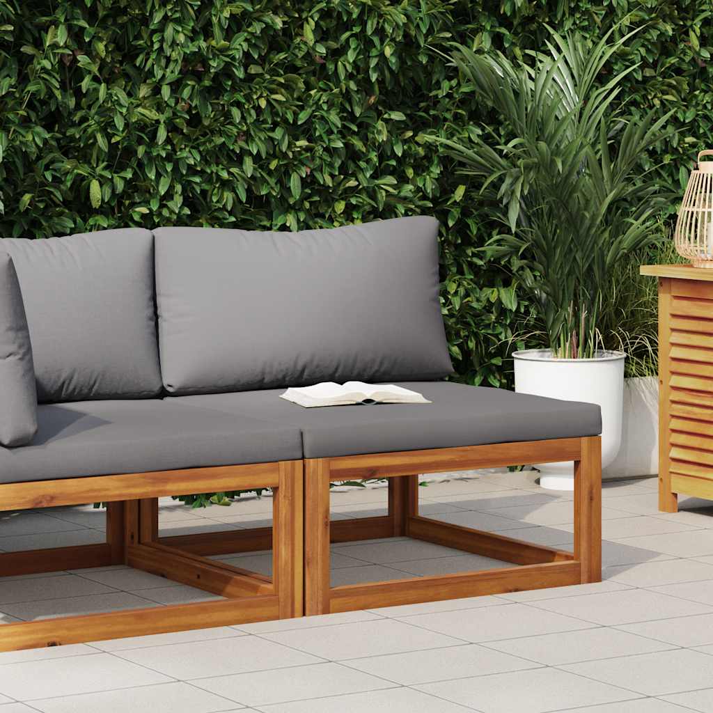 Divano Centrale Modulare Cuscini Grigio Scuro Massello Acacia