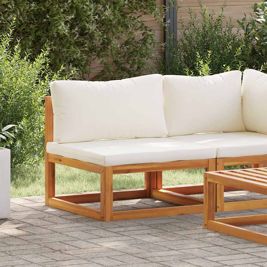 Divano Centrale Modulare Cuscini Bianco Crema Massello Acacia