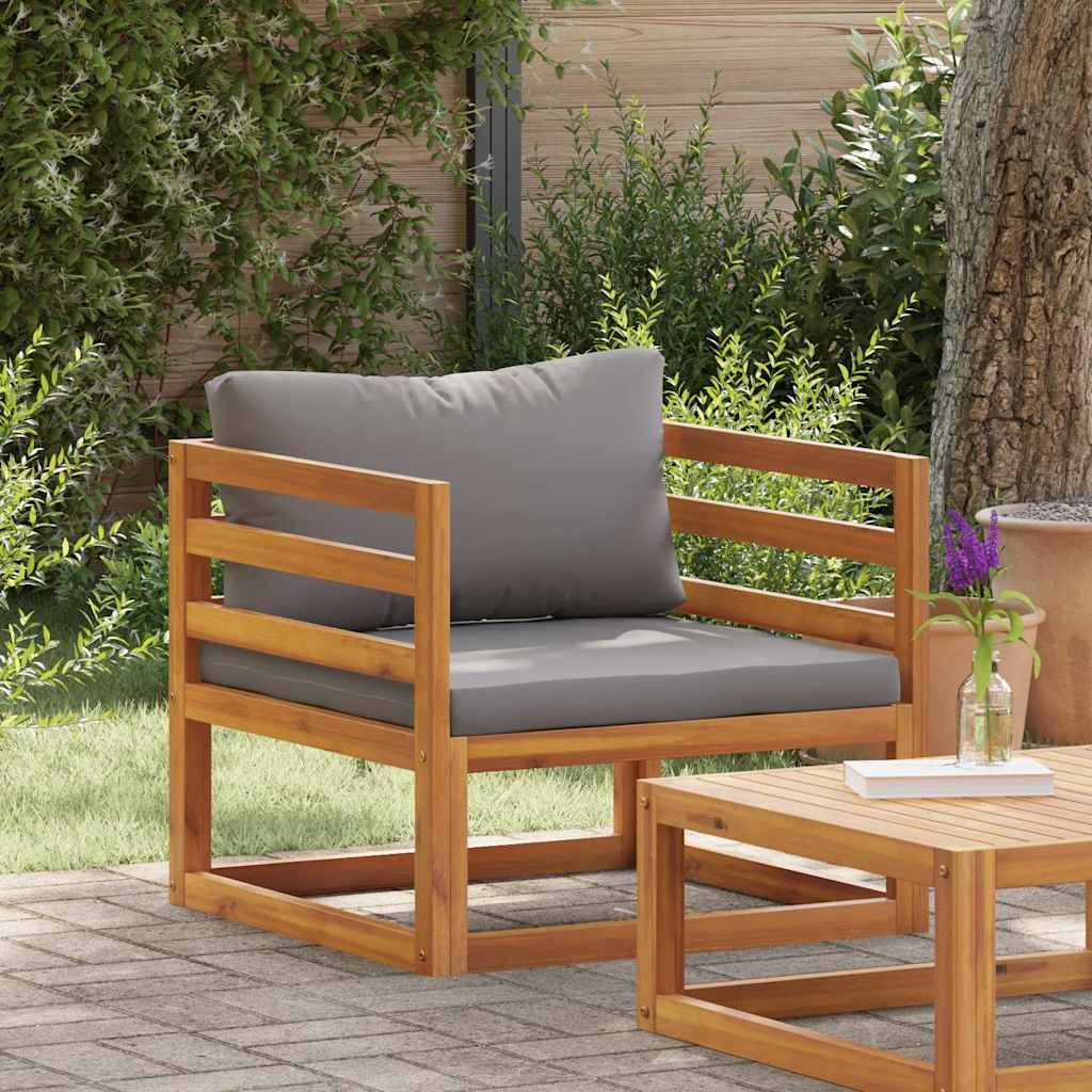 Sedia da Giardino con Cuscini Grigio Scuro Massello di Acacia