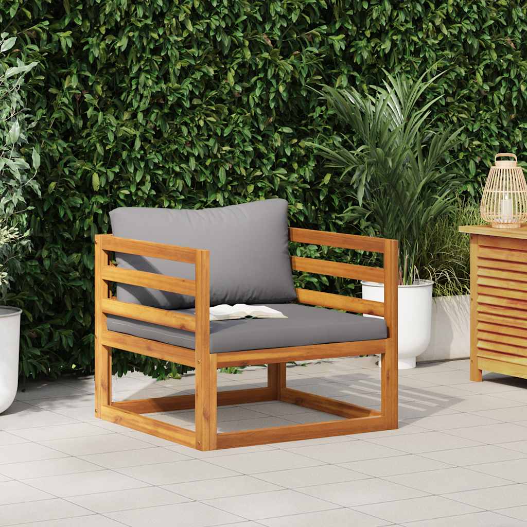 Sedia da Giardino con Cuscini Grigio Scuro Massello di Acacia