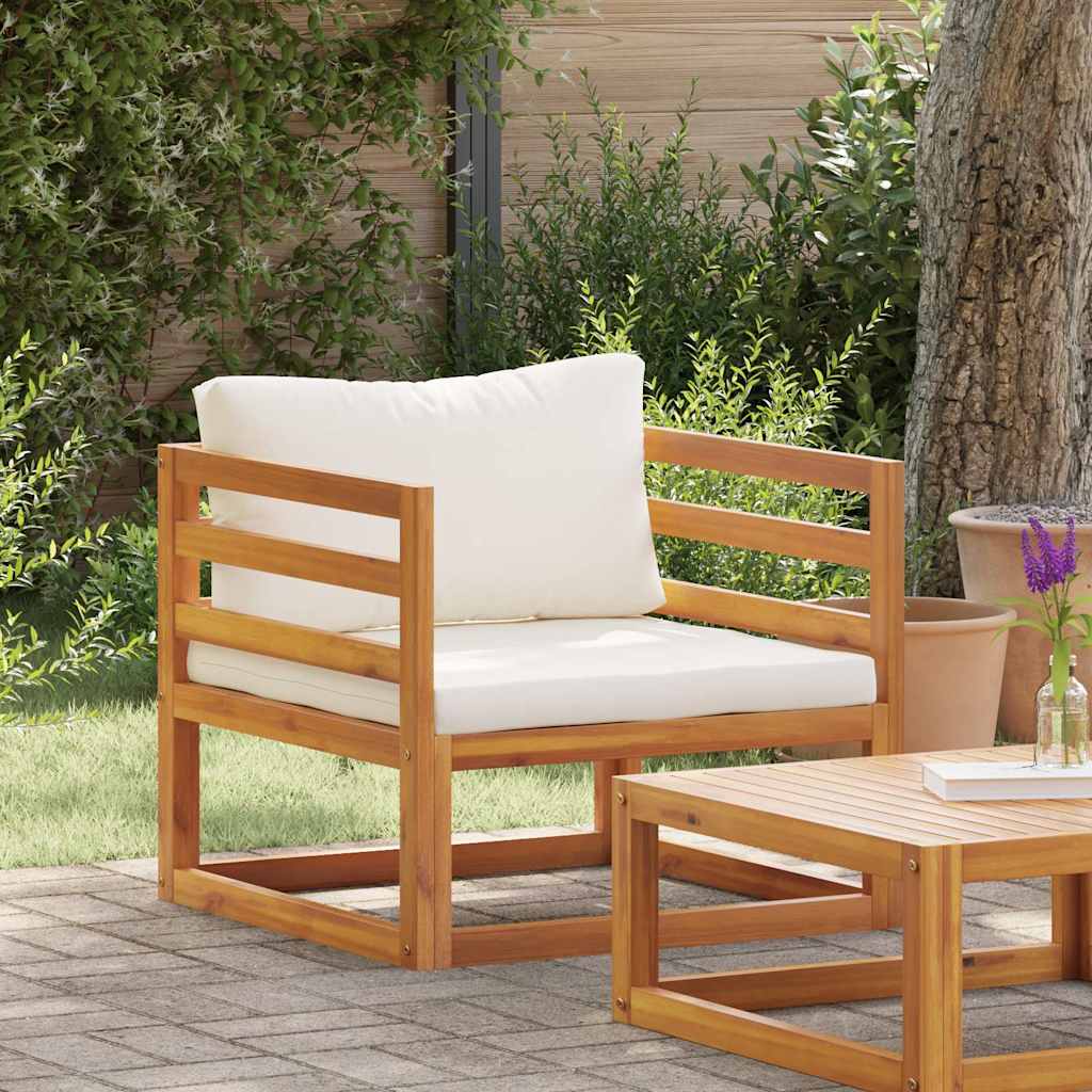 Sedia da Giardino con Cuscino Crema in Legno Massello di Acacia