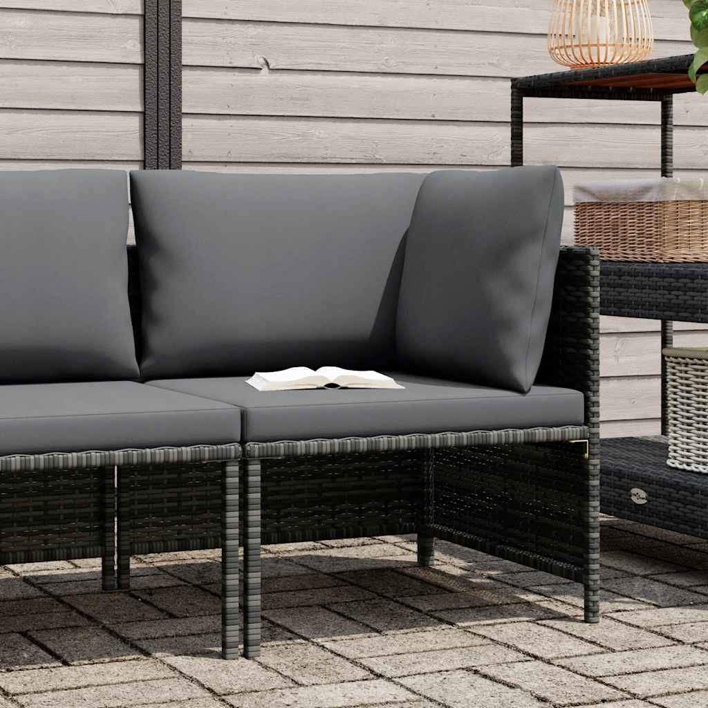 Divano ad Angolo Modulare con Cuscini in Polyrattan Grigio