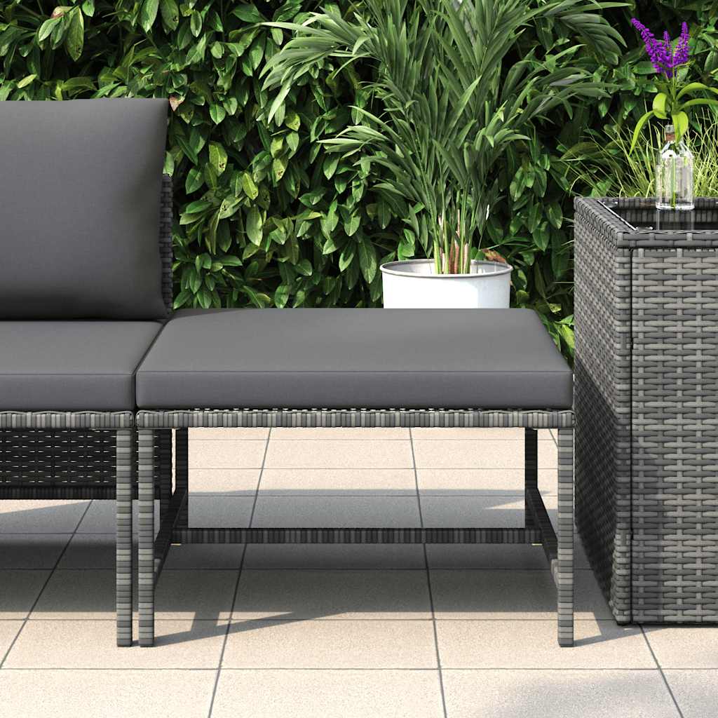 Poggiapiedi Modulare con Cuscino in Polyrattan Grigio