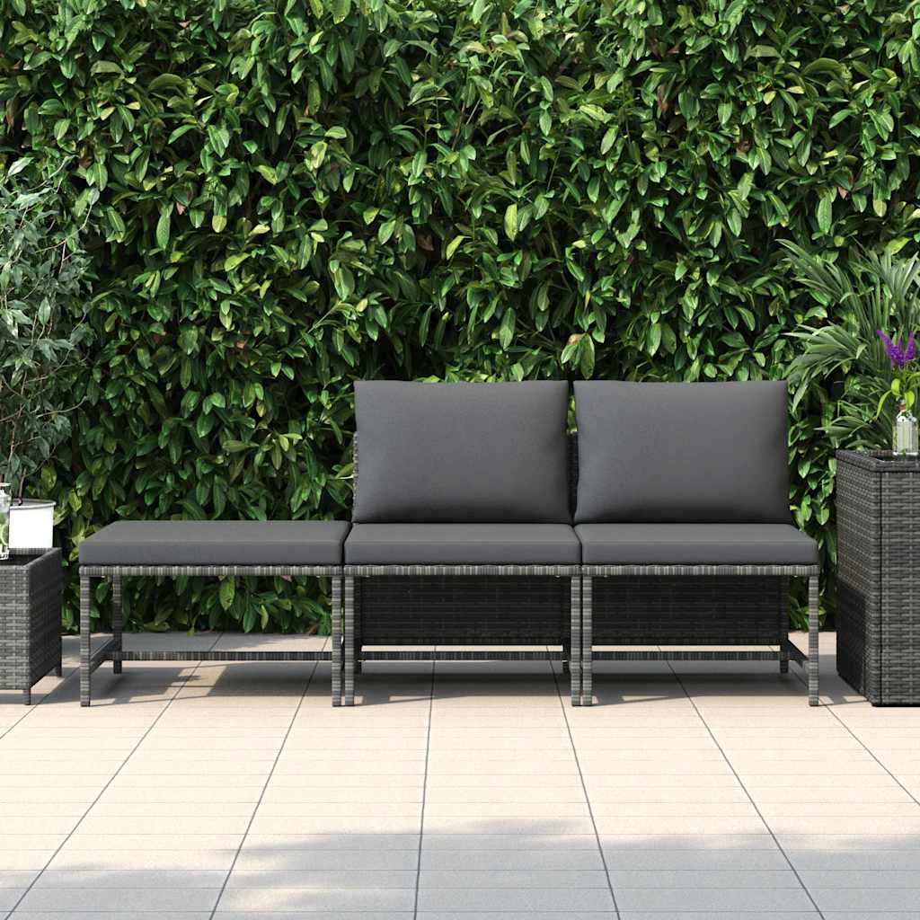 Set Divani da Giardino 3 pz con Cuscini Grigio in Polyrattan