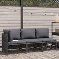 Set Divani da Giardino 3 pz con Cuscini in Polyrattan Grigio