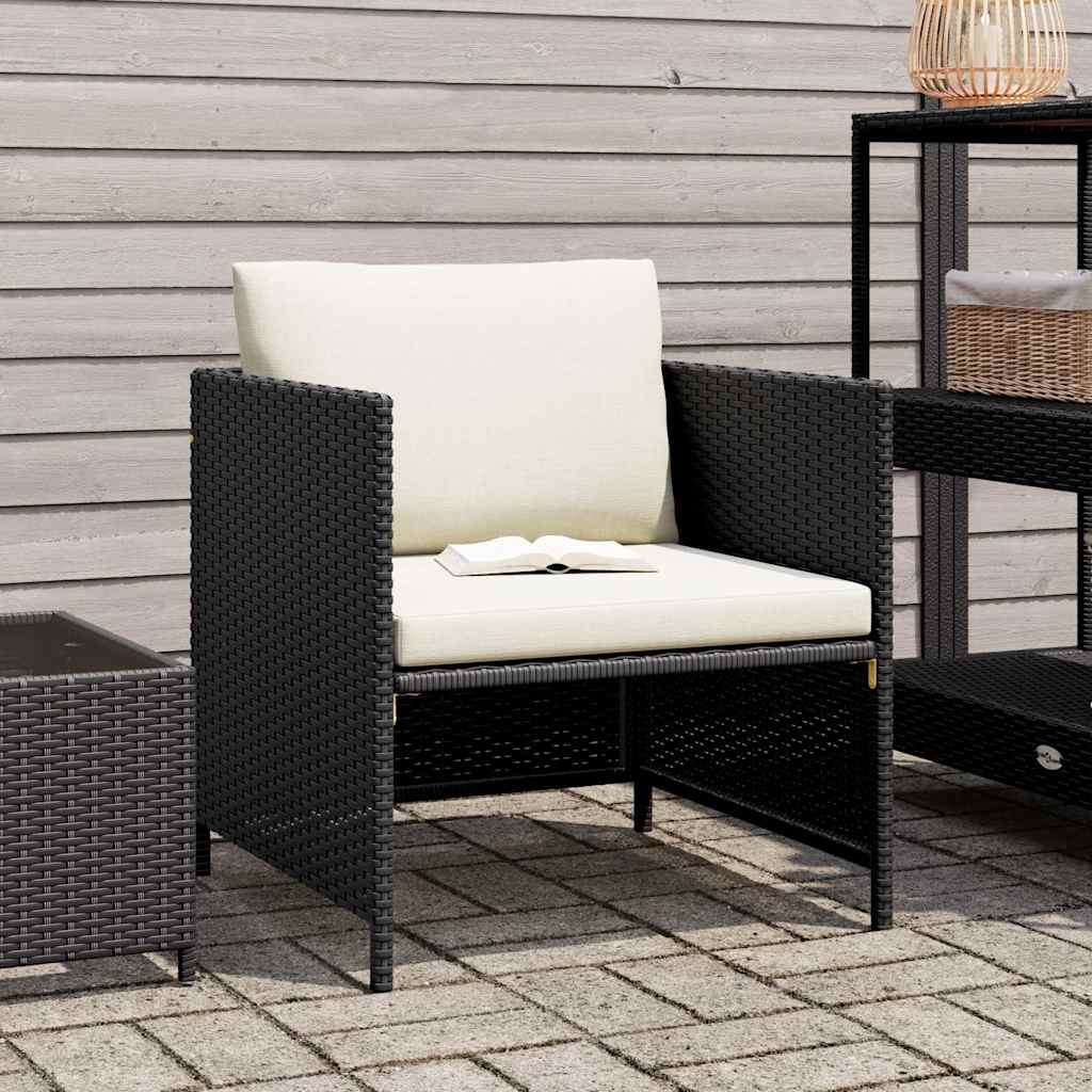 Poltrona da Giardino con Cuscini in Polyrattan Nero