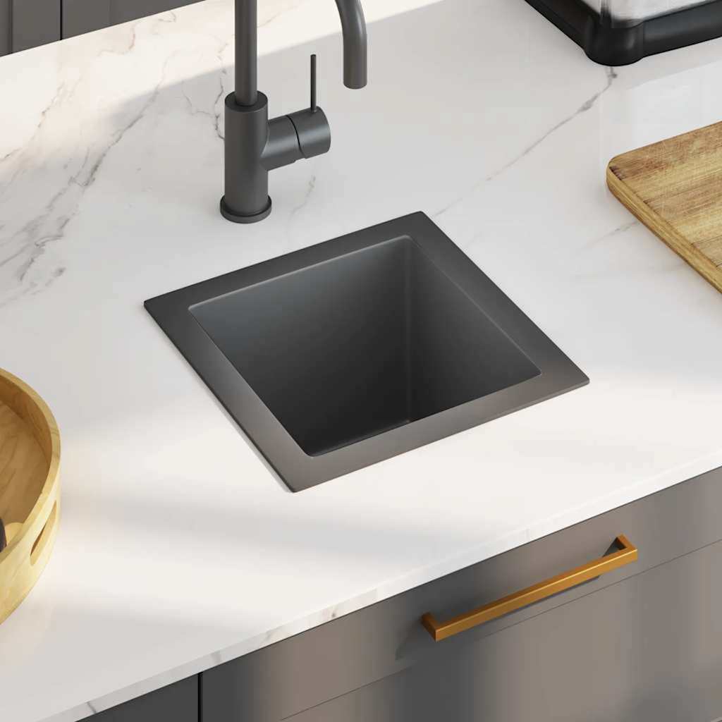 Lavello da Cucina Artigianale Nero in Acciaio Inox