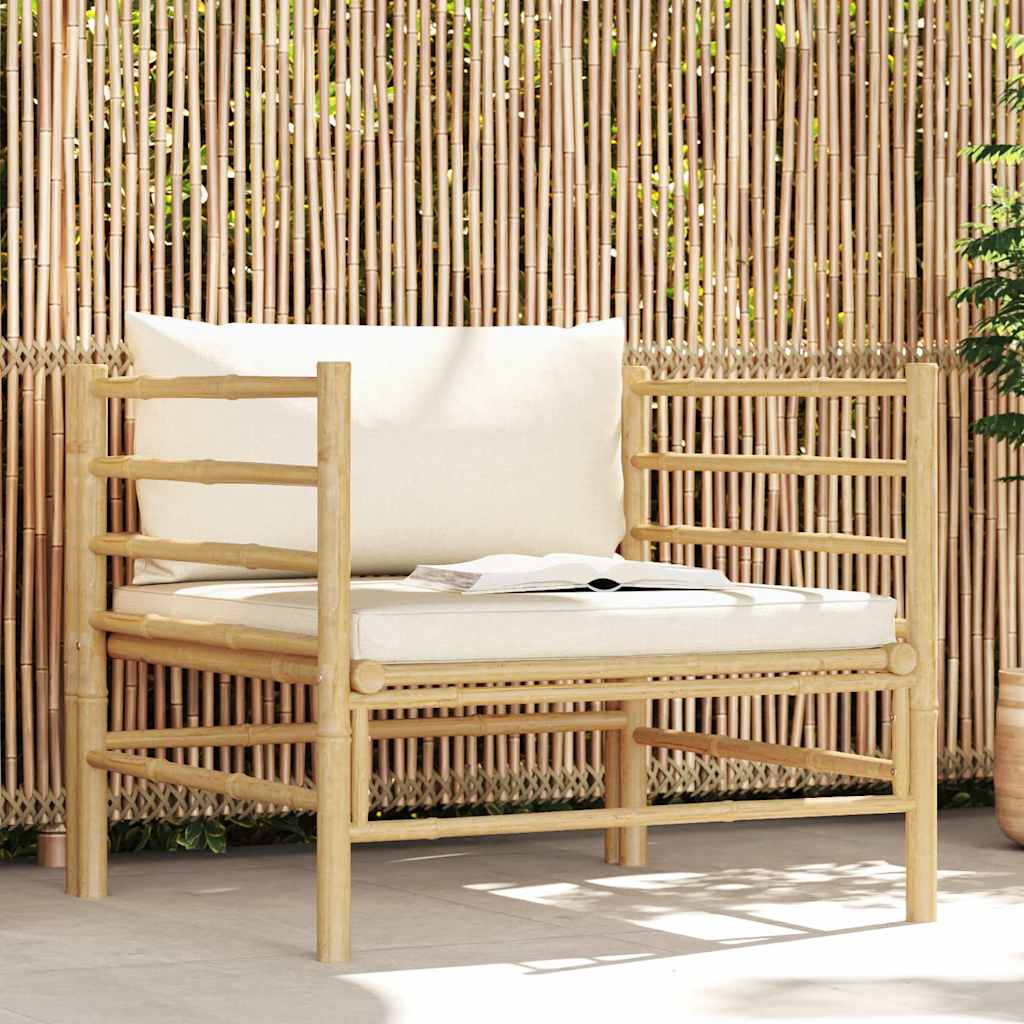 Divano da Giardino con Cuscini Bianco Crema in Bambù