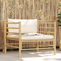 Divano da Giardino con Cuscini Bianco Crema in Bambù