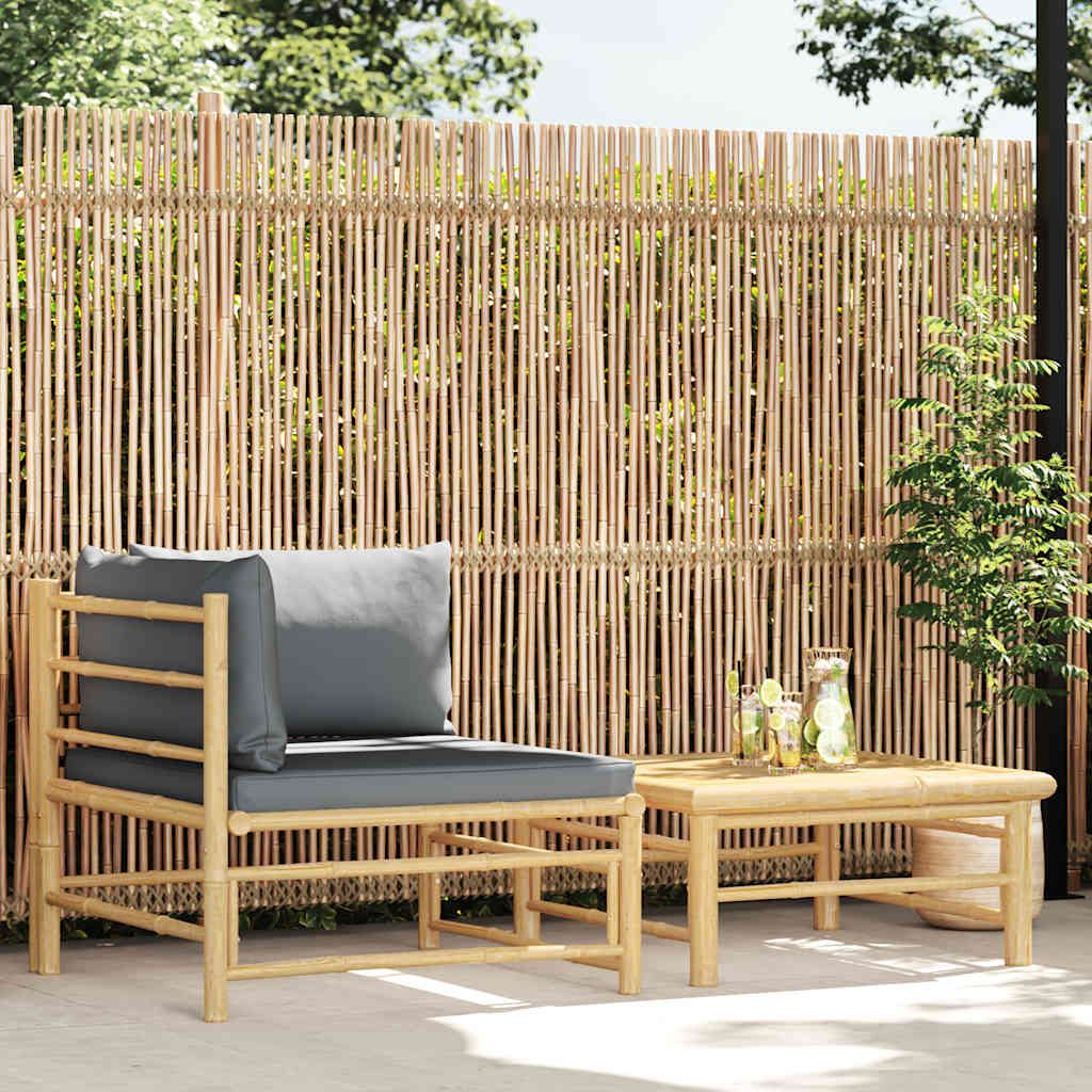 Set Divani da Giardino 2 pz con Cuscini Grigio Scuro in Bambù