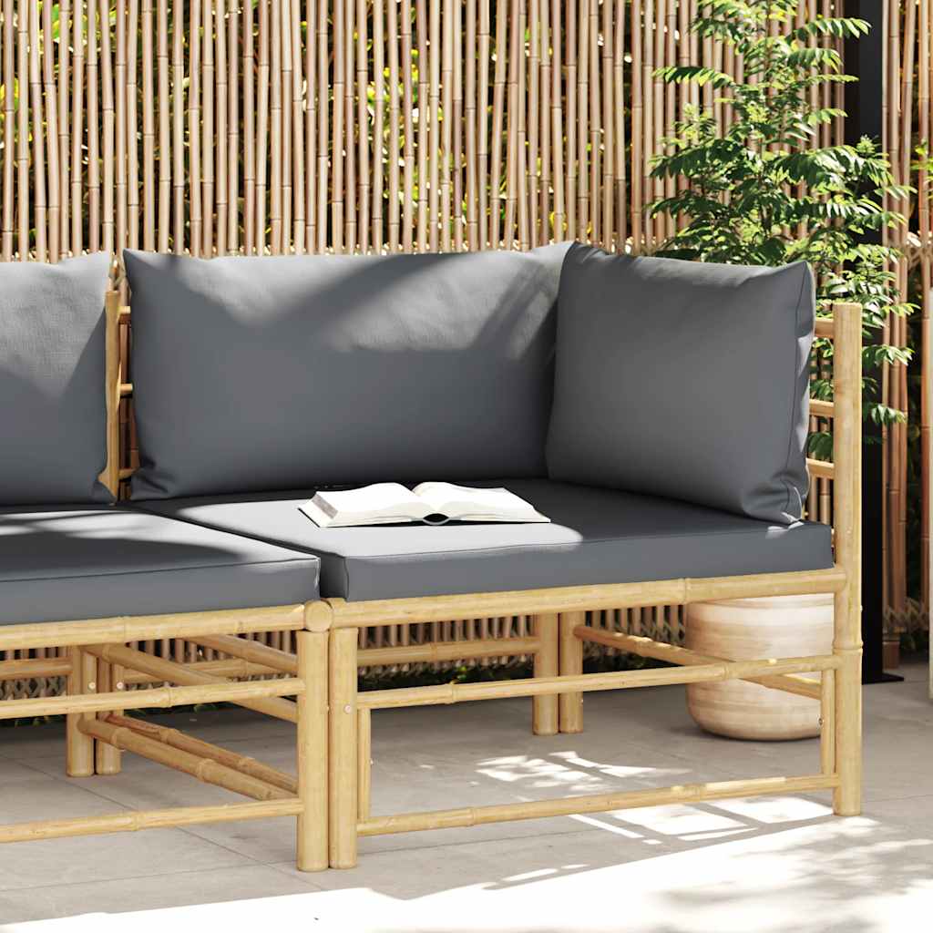 Divano Angolare da Giardino con Cuscini Grigio Scuro in Bambù