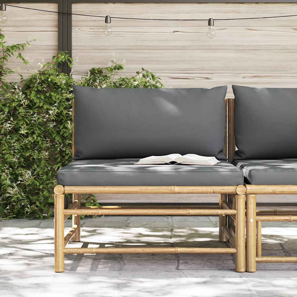 Divano Centrale da Giardino con Cuscini Grigio Scuro in Bambù