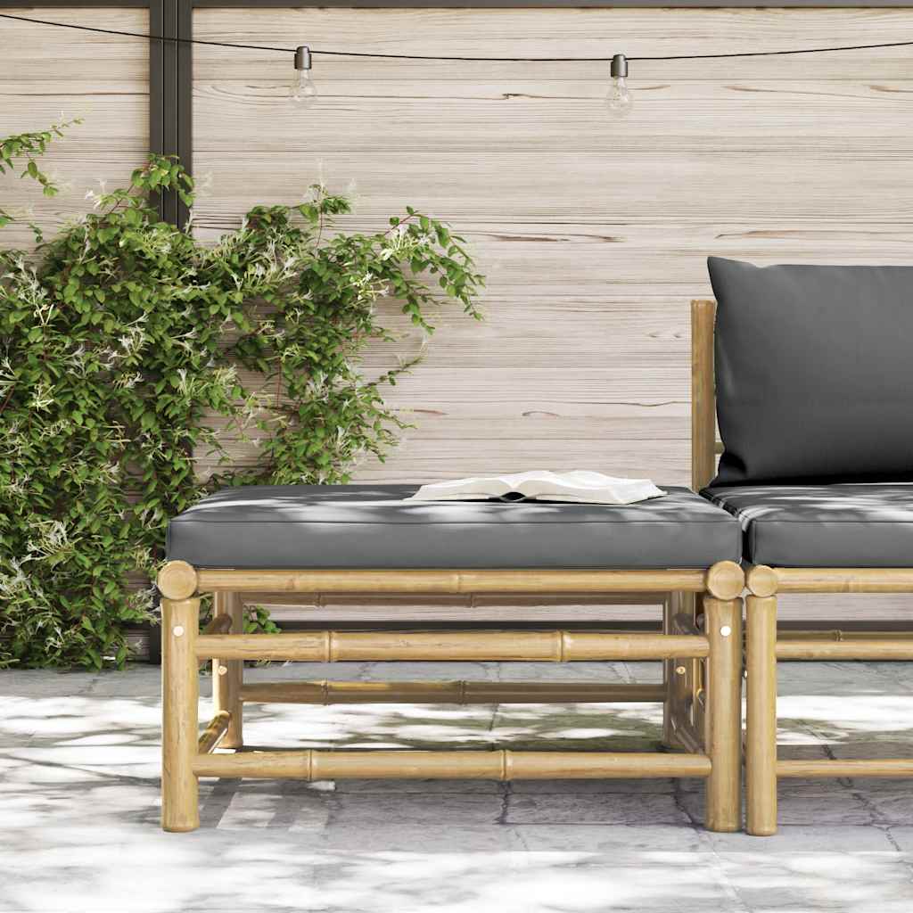 Poggiapiedi da Giardino con Cuscini Grigio Scuro in Bambù