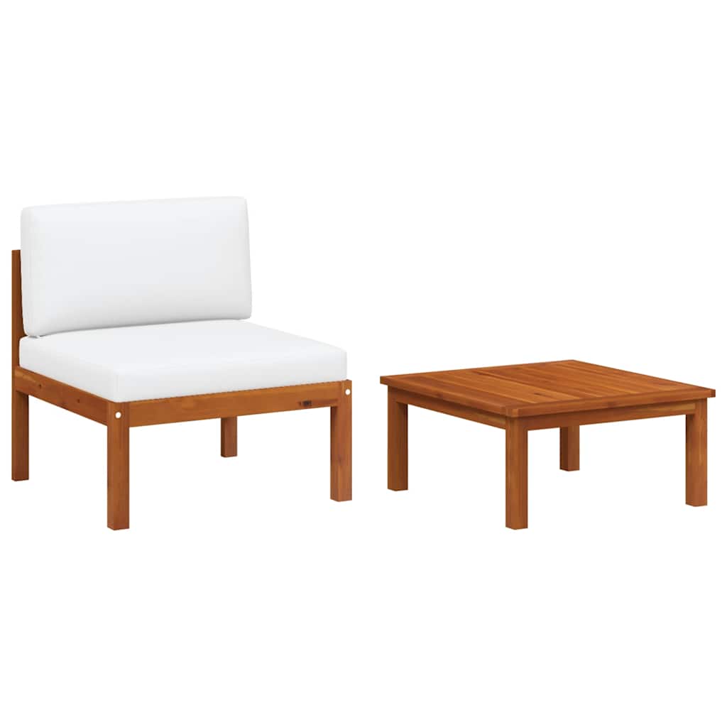 Set da giardino 2 pezzi con cuscini in legno di acacia e corda