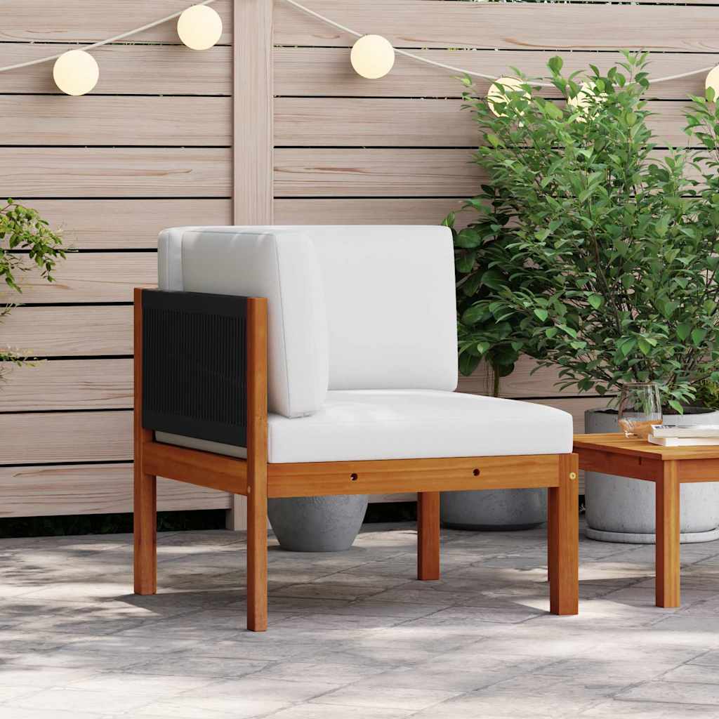 Divano angolare da giardino con cuscini in legno di acacia e corda