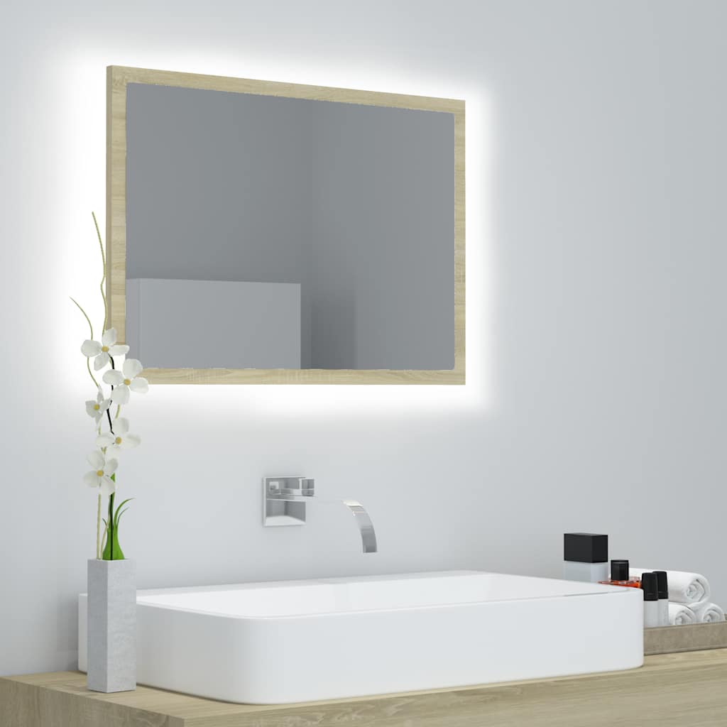 Specchio da Bagno LED Rovere Sonoma 60x8,5x37 cm in Acrilico