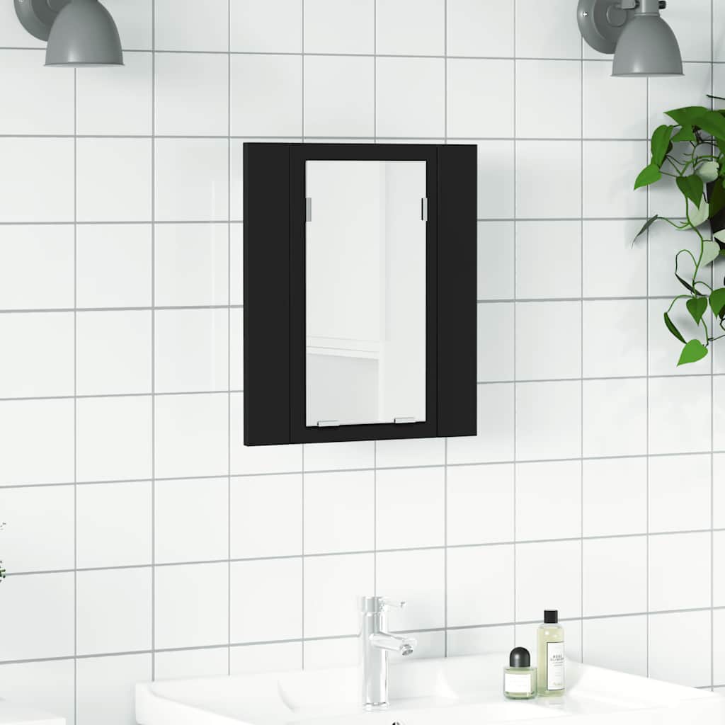 Armadietto a Specchio con Luci LED Nero 40x12x45 cm in Acrilico