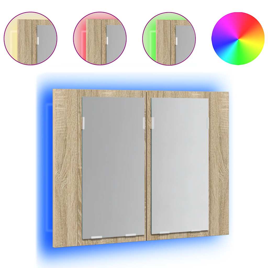 Armadietto a Specchio con Luci LED Rovere Sonoma in Acrilico