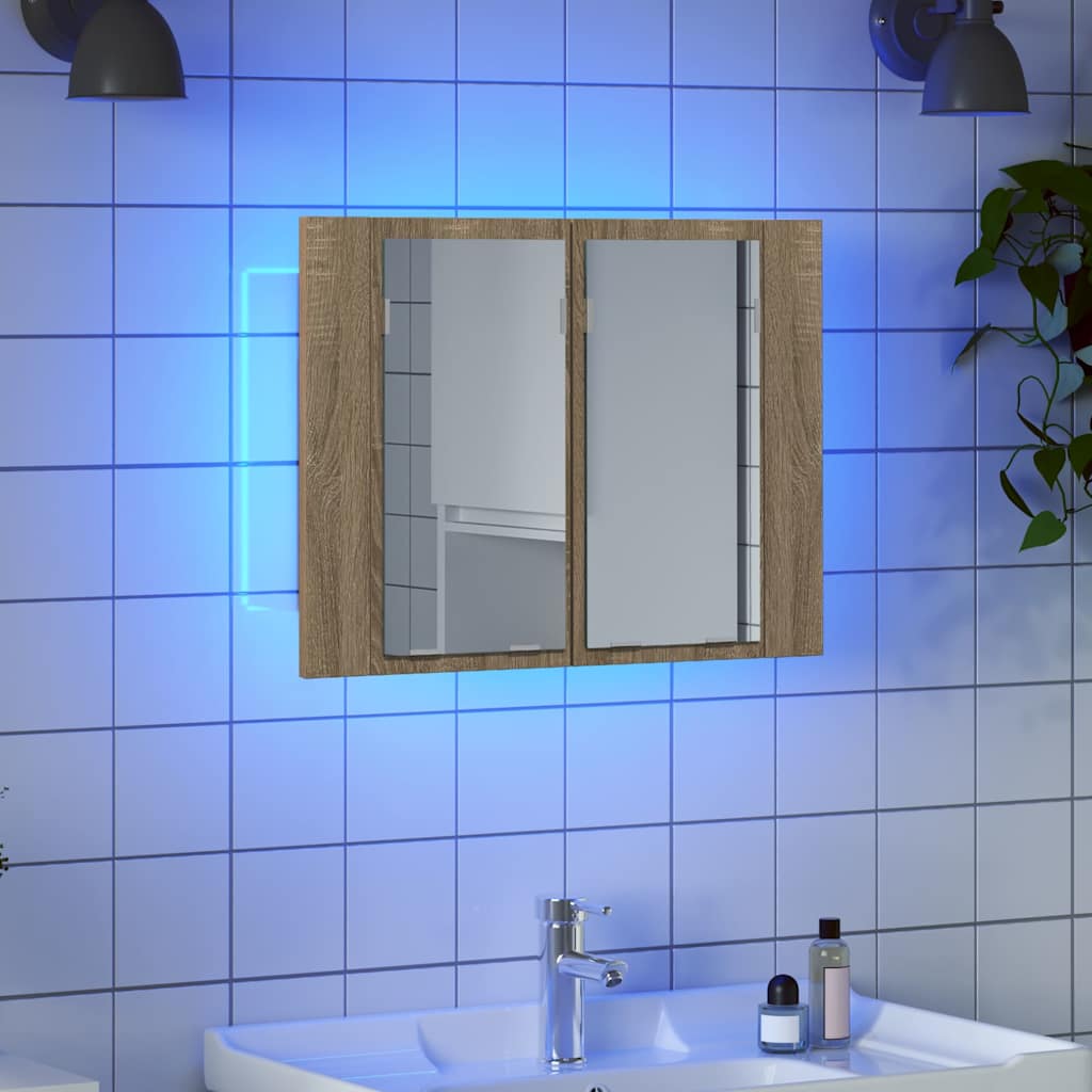 Armadietto a Specchio con Luci LED Rovere Sonoma in Acrilico