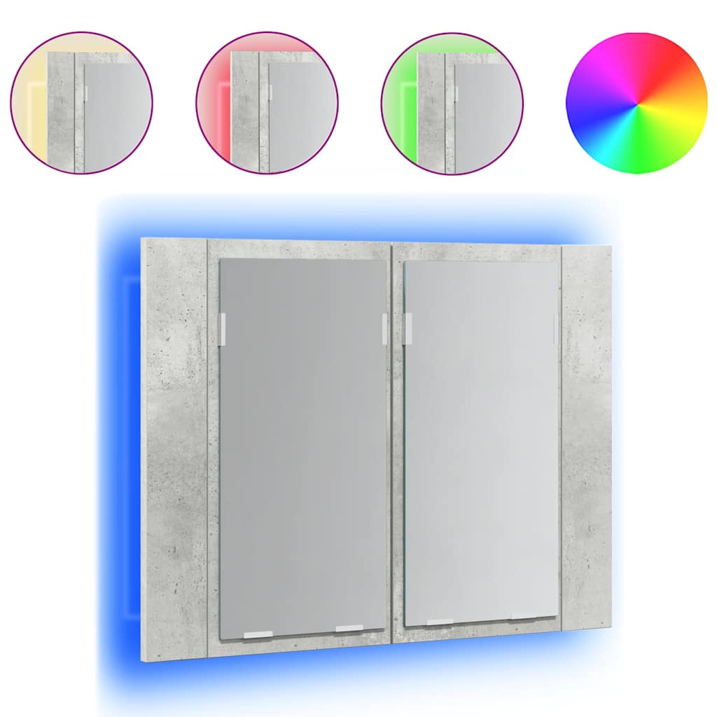 Armadietto a Specchio con Luci LED Grigio Cemento in Acrilico