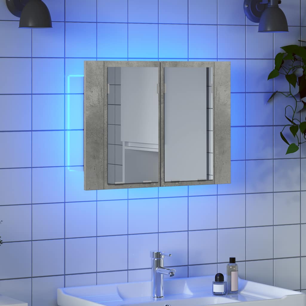 Armadietto a Specchio con Luci LED Grigio Cemento in Acrilico