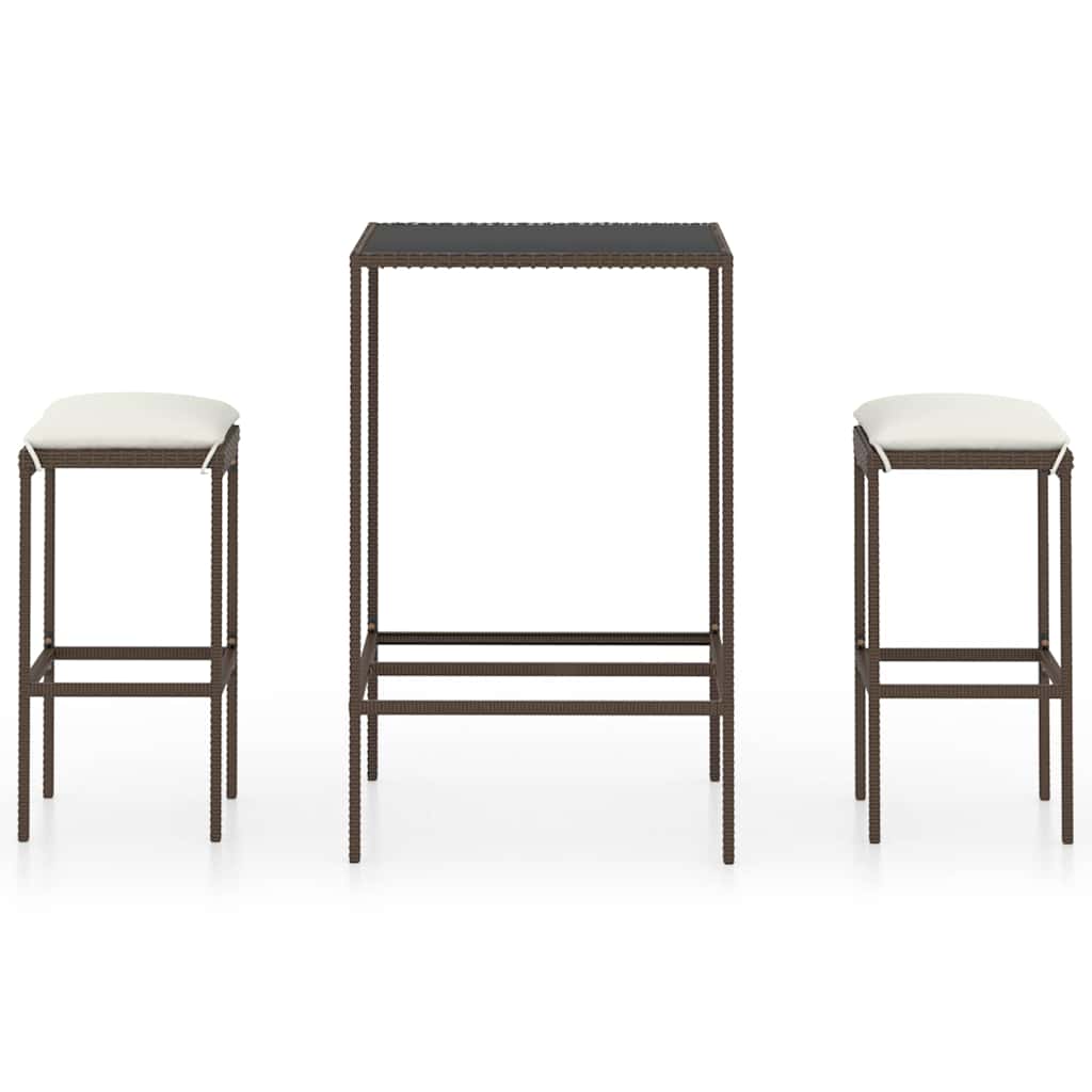 Set Bar da Giardino 3 pz con Cuscini Polyrattan Marrone