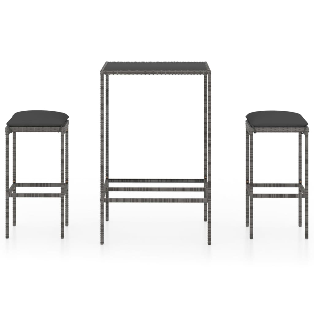 Set da Bar da Giardino 3 pz con Cuscini in Polyrattan Grigio