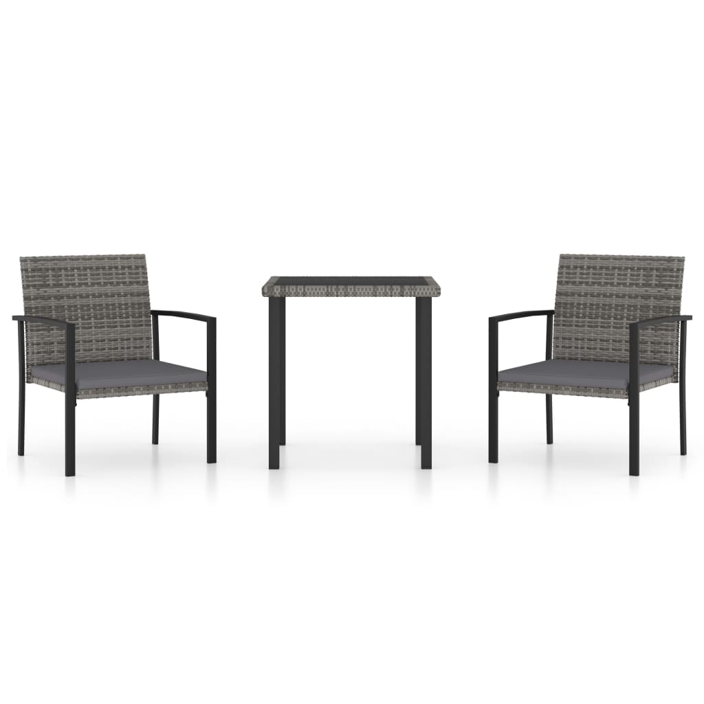 Set da Pranzo da Giardino 3 pz in Polyrattan Grigio
