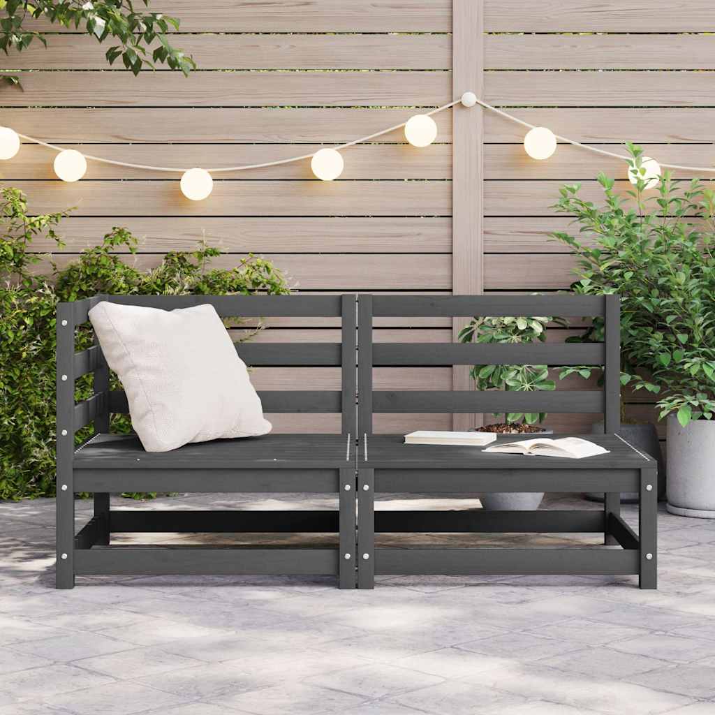 Set Divani da Giardino 2 pz Grigio in Legno Massello di Pino