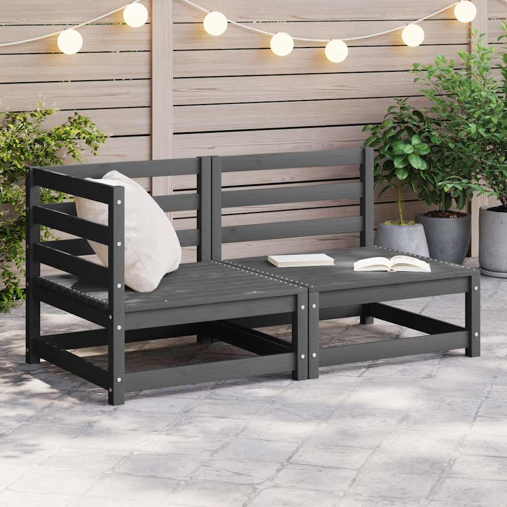Set Divani da Giardino 2 pz Grigio in Legno Massello di Pino