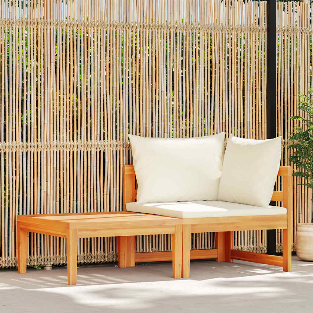 Set Divani Giardino 2 pz Cuscini Bianco Crema in Legno d'Acacia
