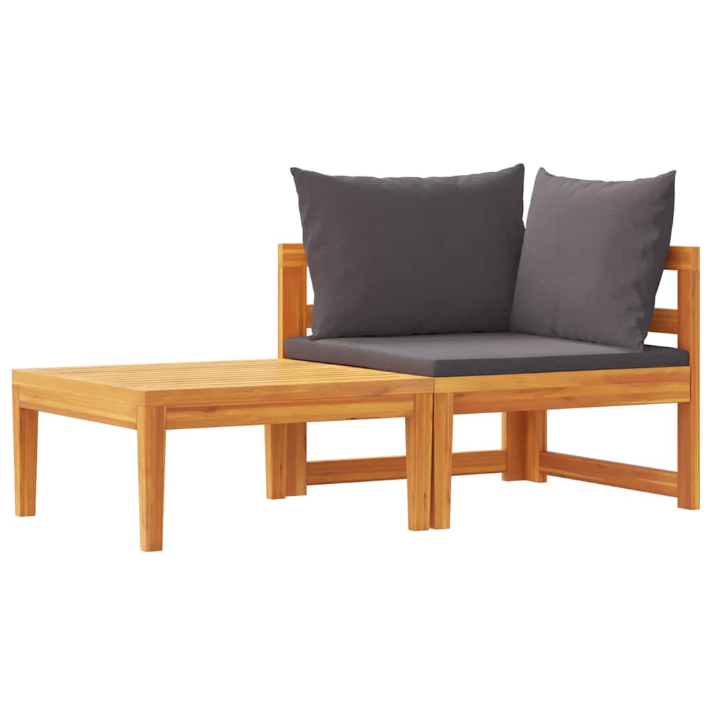 Set Divani Giardino 2 pz con Cuscini Grigio Scuro Legno Acacia