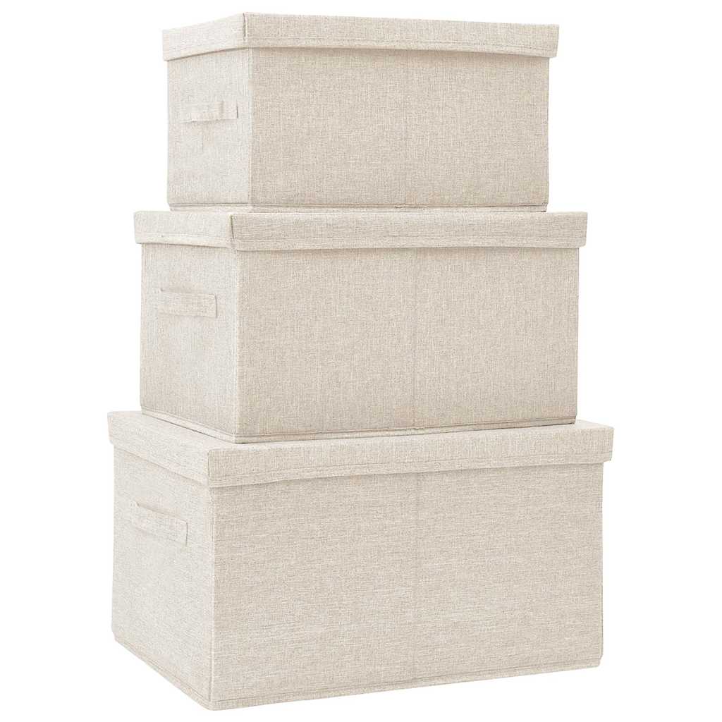 Scatole Portaoggetti Impilabili Set 3pz in Tessuto Crema